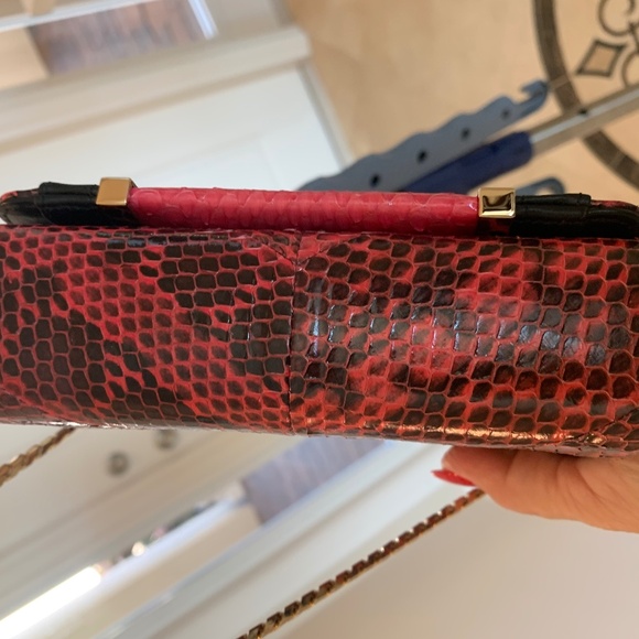 Jimmy Choo Pink/Black/Gold Leather Snakeprint Handbag - Picture 4 of 10